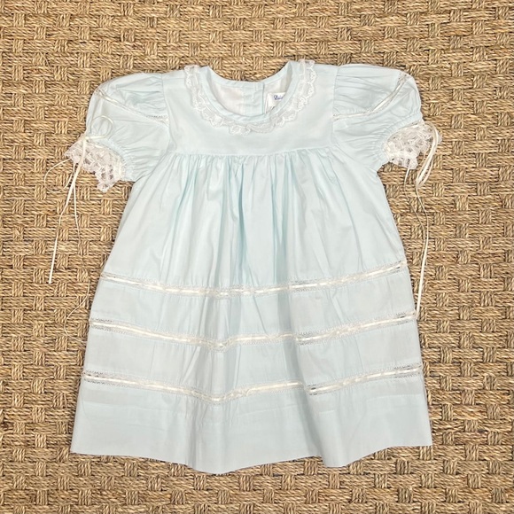 4T Lulu Bebe Victoria Blue Lace Ribbon Dress , Heirloom vintage girls dress 4T Lulu Bebe Victoria Blue Lace Ribbon Dress , Heirloom vintage girls dress